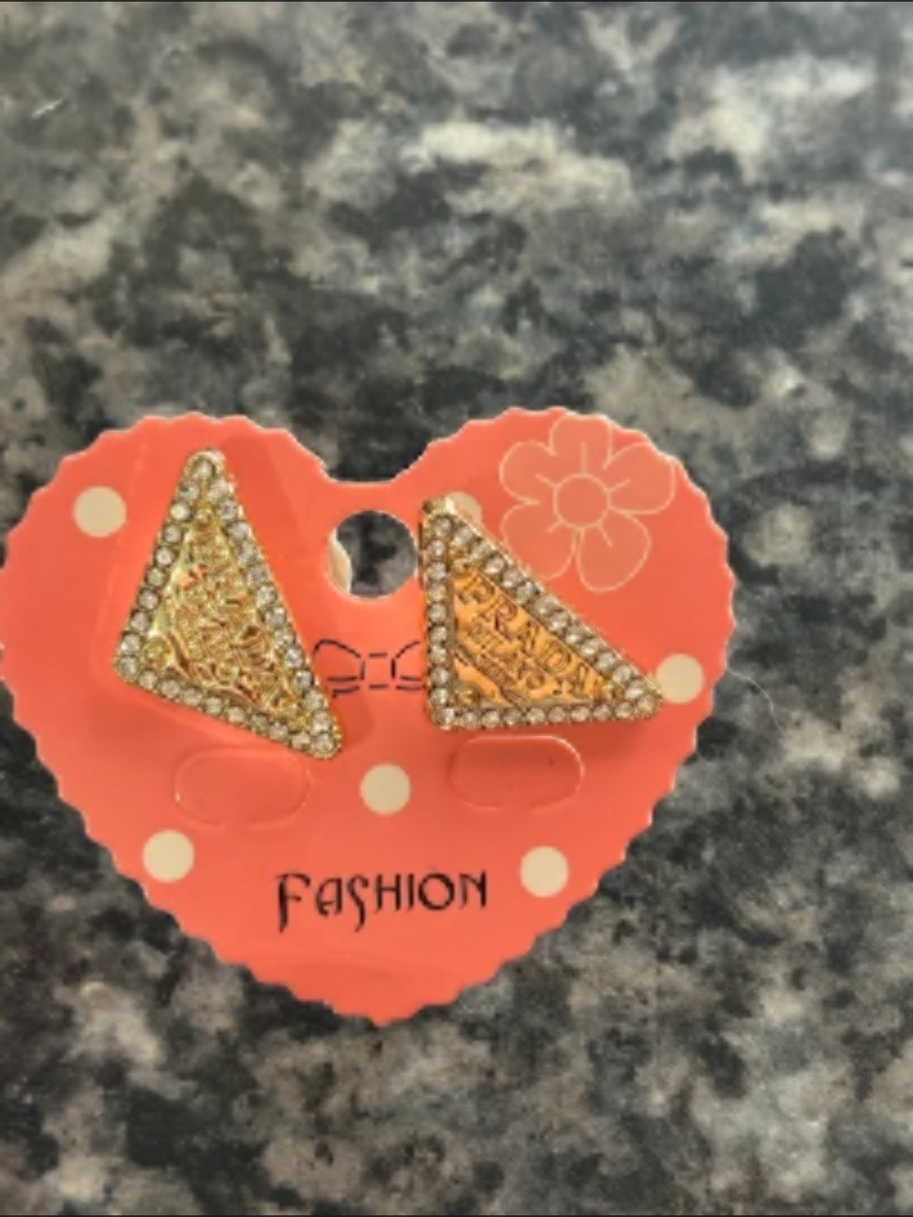 Gold Triangle Crystal Stud Earrings -